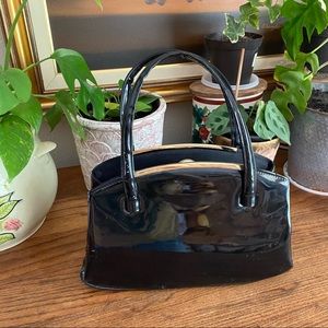 Patent Leather Handbag Purse Black Snap Closure Vintage feminine Evening women